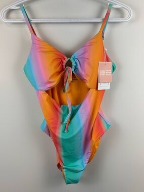 Dippin’ Daisy’s NWT Rainbow Tie Dye Cutout One Piece Swimsuit Medium